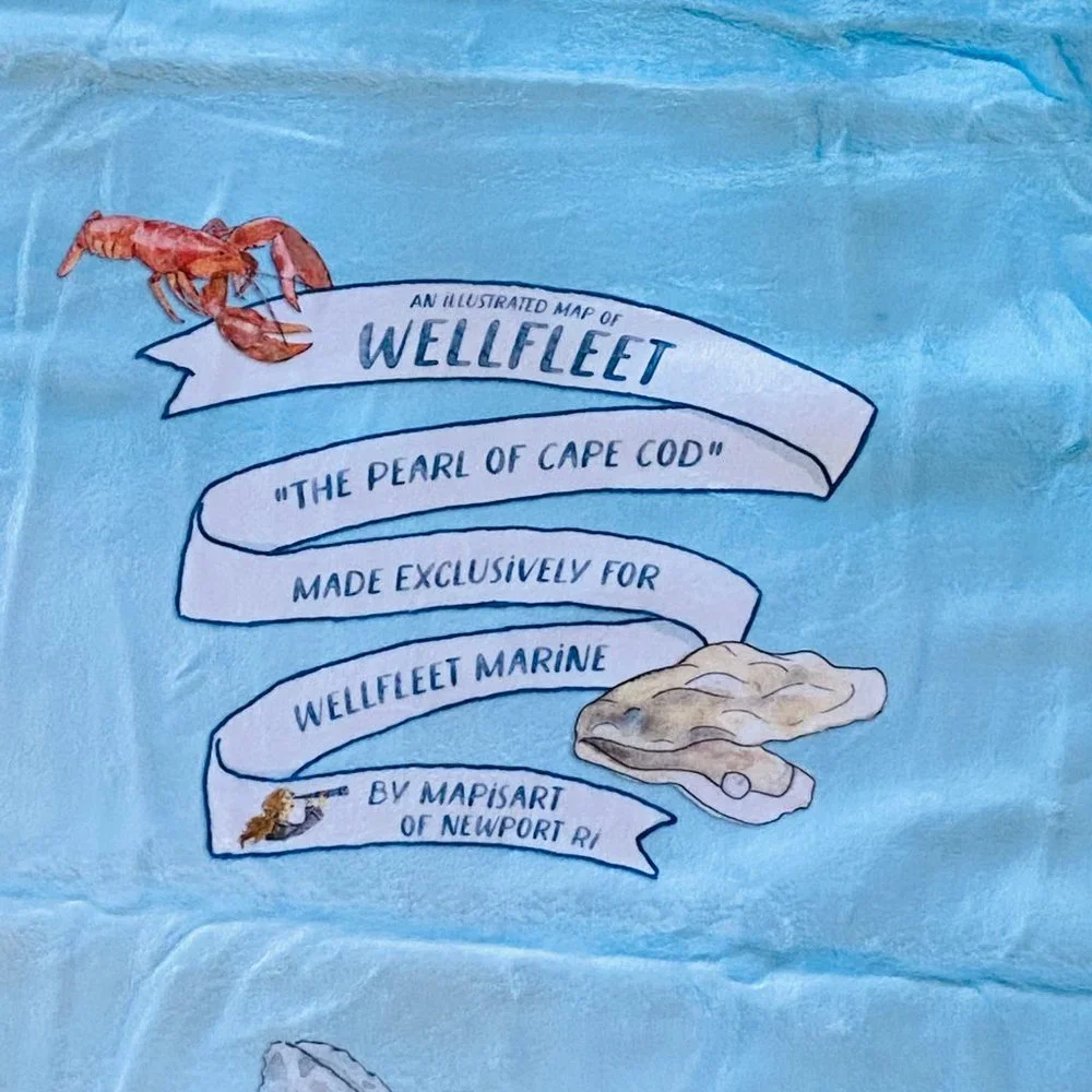 NEW without TAGS PLUSH illustrated Map of Wellfleet fleece blankets